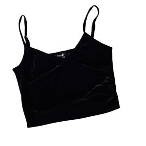 Allegra K Velvet Faux Wrapped Cropped Tank Cami Top Black XLarge
